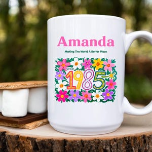 Personalised 40th Birthday Mug, Custom 40th Birthday Gift For Her, 1985 Mug, 40th Birthday Gift For Women, In My Forties Era Cup with Name