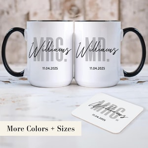 Personalized Mr and Mrs Mug, Wedding Gift for Couple, Bride and Groom Coffee Mugs, Custom Newlywed Gift, Husband and Wife Cups