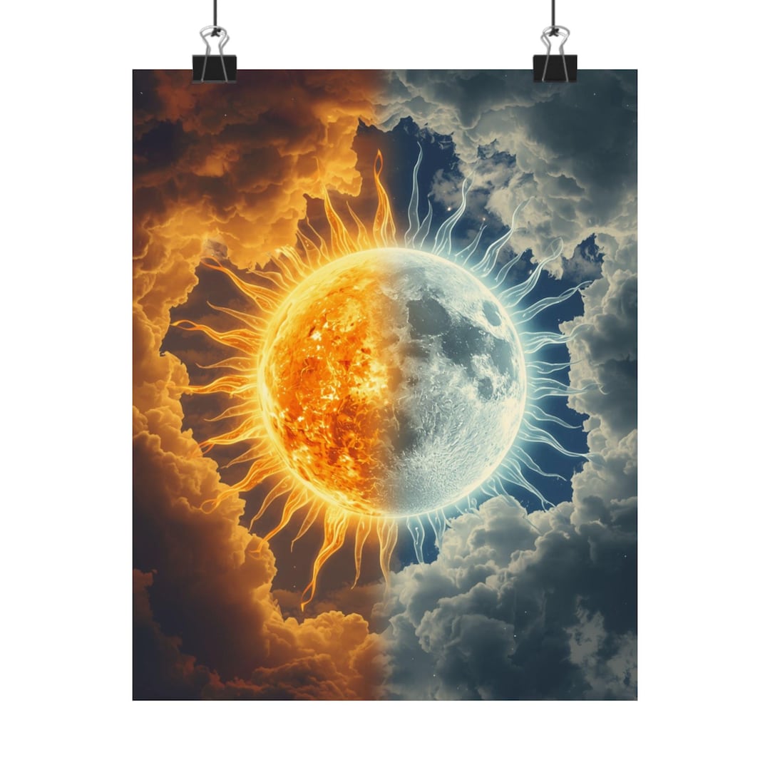 Vertically Split Moon Sun and Moon Split, Matte Vertical Poster | Celestial Wall Art, Day ...