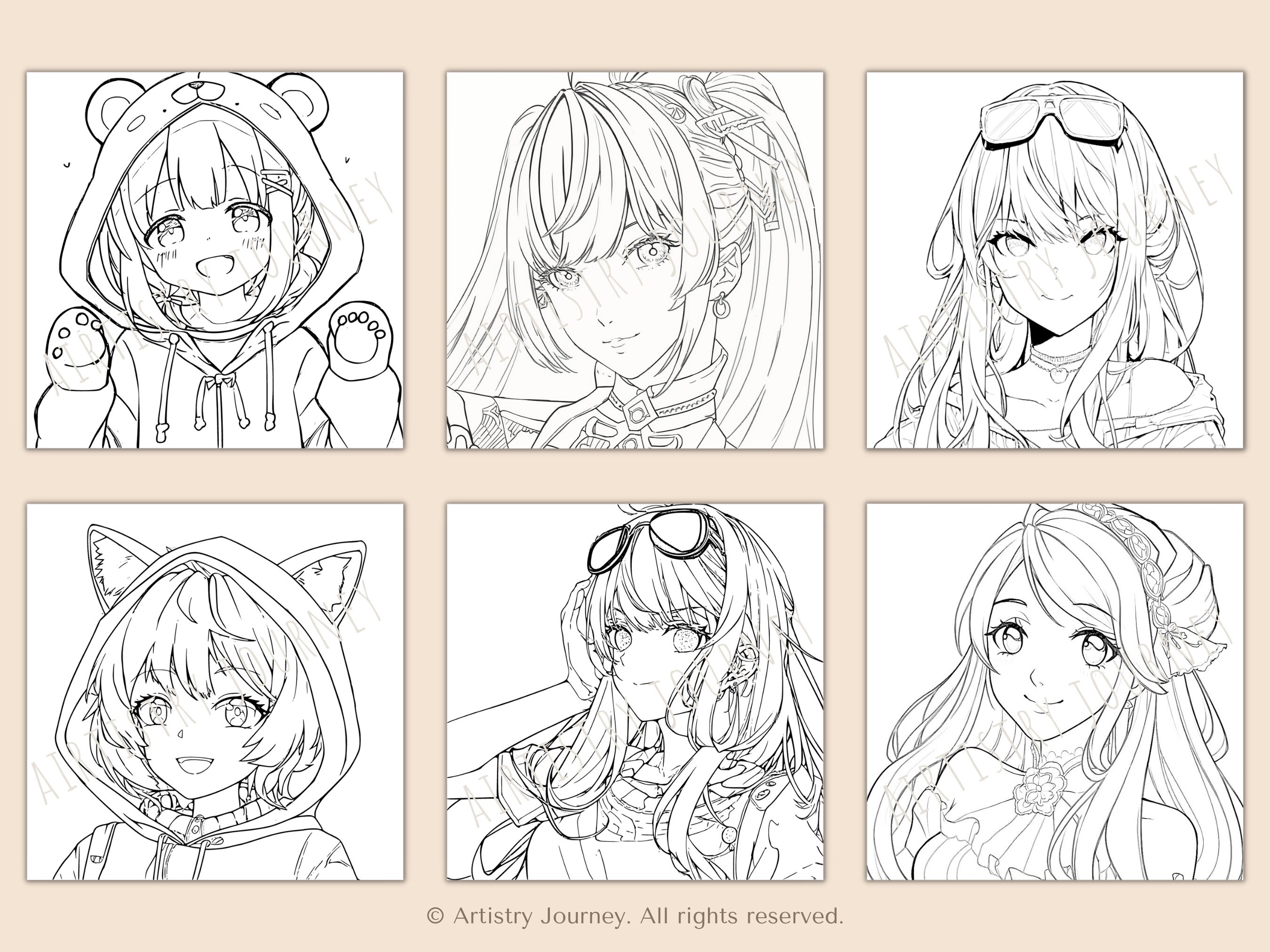 Simple Anime Coloring Pages Manga Coloring Book Digital - Etsy