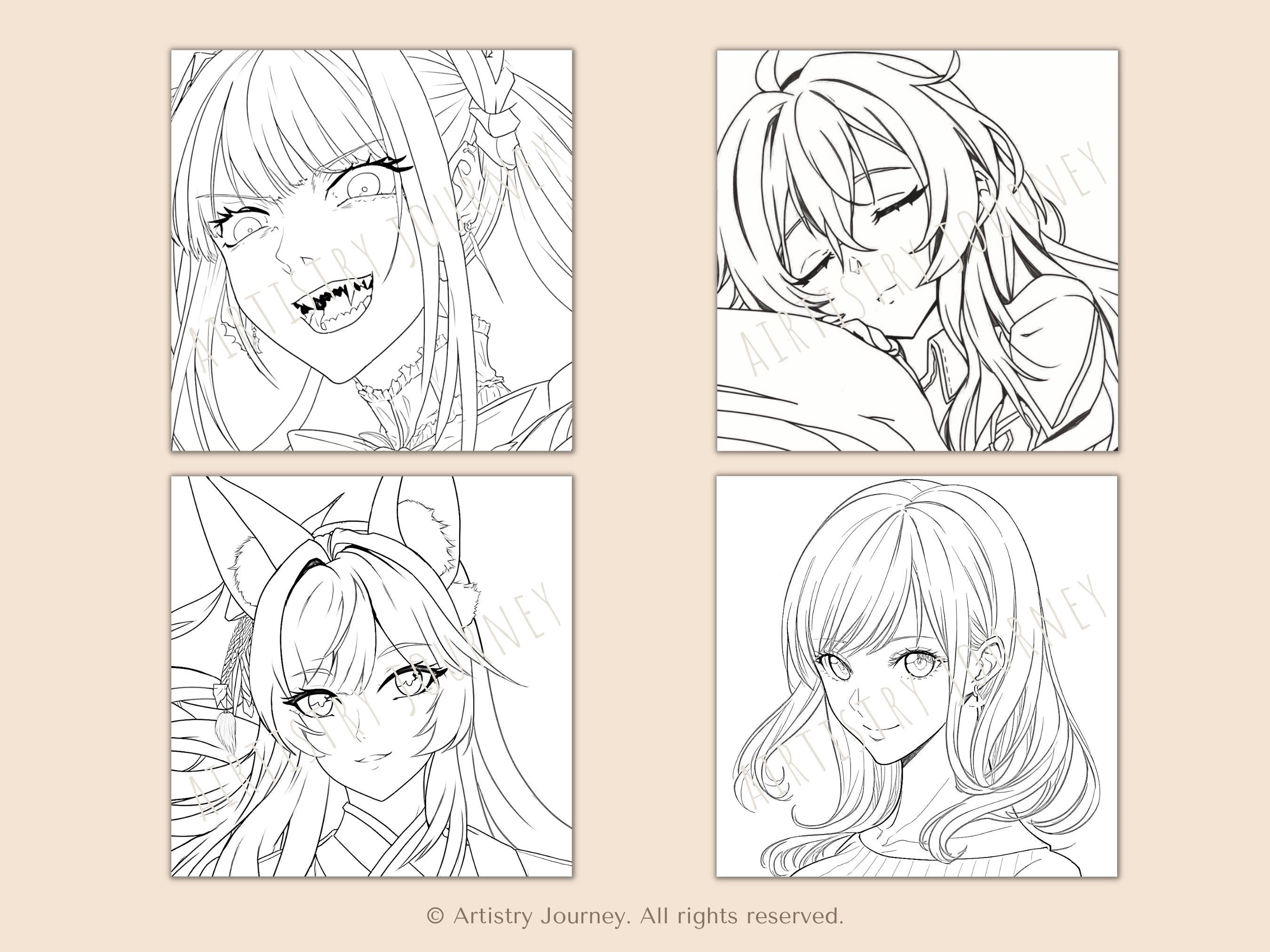 Simple Anime Coloring Pages Manga Coloring Book Digital - Etsy