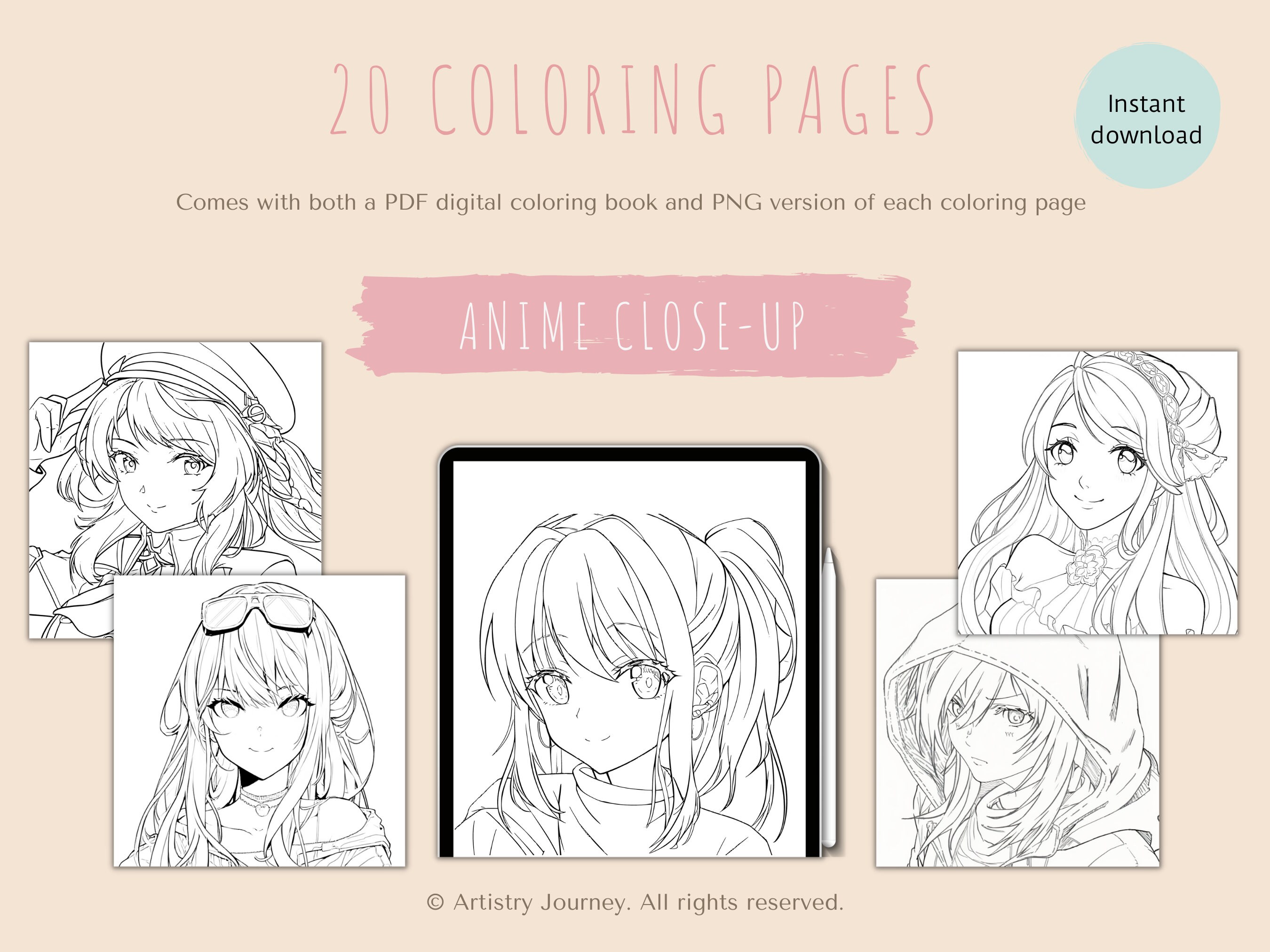 Simple Anime Coloring Pages Manga Coloring Book Digital Etsy