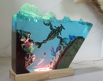 Avatar The Way of Water, Tulkun ft Kiri Avatar 2, Resin Lamp, Ocean Resin Lamp, Wood Lamp, Resin Wood Rustic,  handmade light shade