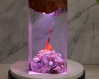 Back to school idea gift, Fire Glowing Sword Figure, Epoxy Night Light, Custom Lamp, Bon.fire Figure, Game lamp, fire statues, resin lamp
