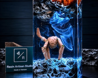 Lampa z żywicy Rocky Alien, lampka nocna projektu Hail Mary, dekoracja półki na książki science fiction, figurka Eridian, prezent dla fana Andy'ego Weira, ręcznie robiona lampa