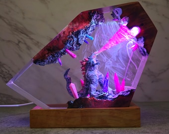 Handmade Diorama Monster lamp, the new em.pire, Land inside the Earth, Resin Lamp, Night Light, epoxy, Resin Wood Art Lamp, Home decor