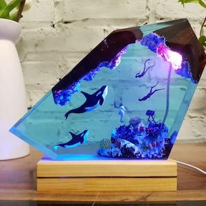 Orca Shark and Couple Diver Resin Night Lights-Whale Shark and Humpback whale Resin Ocean Lamp, Handcrafted Home Decor, handmade light shade