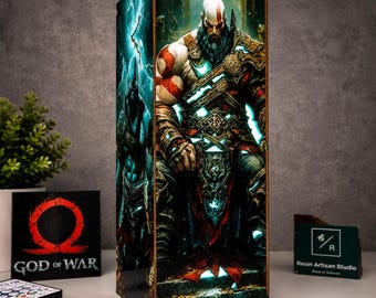 Kratos Wood Box Lampe, God of War LED-Nachtlicht, Gaming Room Decor, Videospiel Geschenk, Gamer Sammlerstück