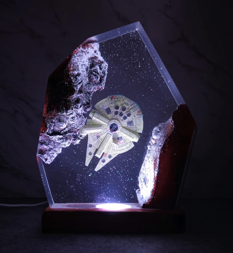 Lámpara de galaxia espacial de resina y madera, luces nocturnas espaciales, lámpara de noche epoxi para naves espaciales, lámpara de resina interestelar, regalo de Navidad, lámpara