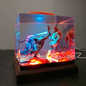 Monster resin night light, Diorama resin epoxy, Atomic Breath, resin lamp, home decor, gift for son, gift for Kids, Back to school Gift