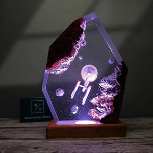 Christmas day gift 2025, Galaxy Night light, Space ship Lamp, Epoxy, Resin Lamp, personalization Gift, Star Trek USS Voyager NCC-1701figure