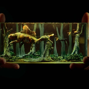 Diorama Zombie Spinosaurus and Couple divers Night Light Lamp, Ocean Diorama Table Lamp,  Handmade Furniture Gifts, handmade light shade