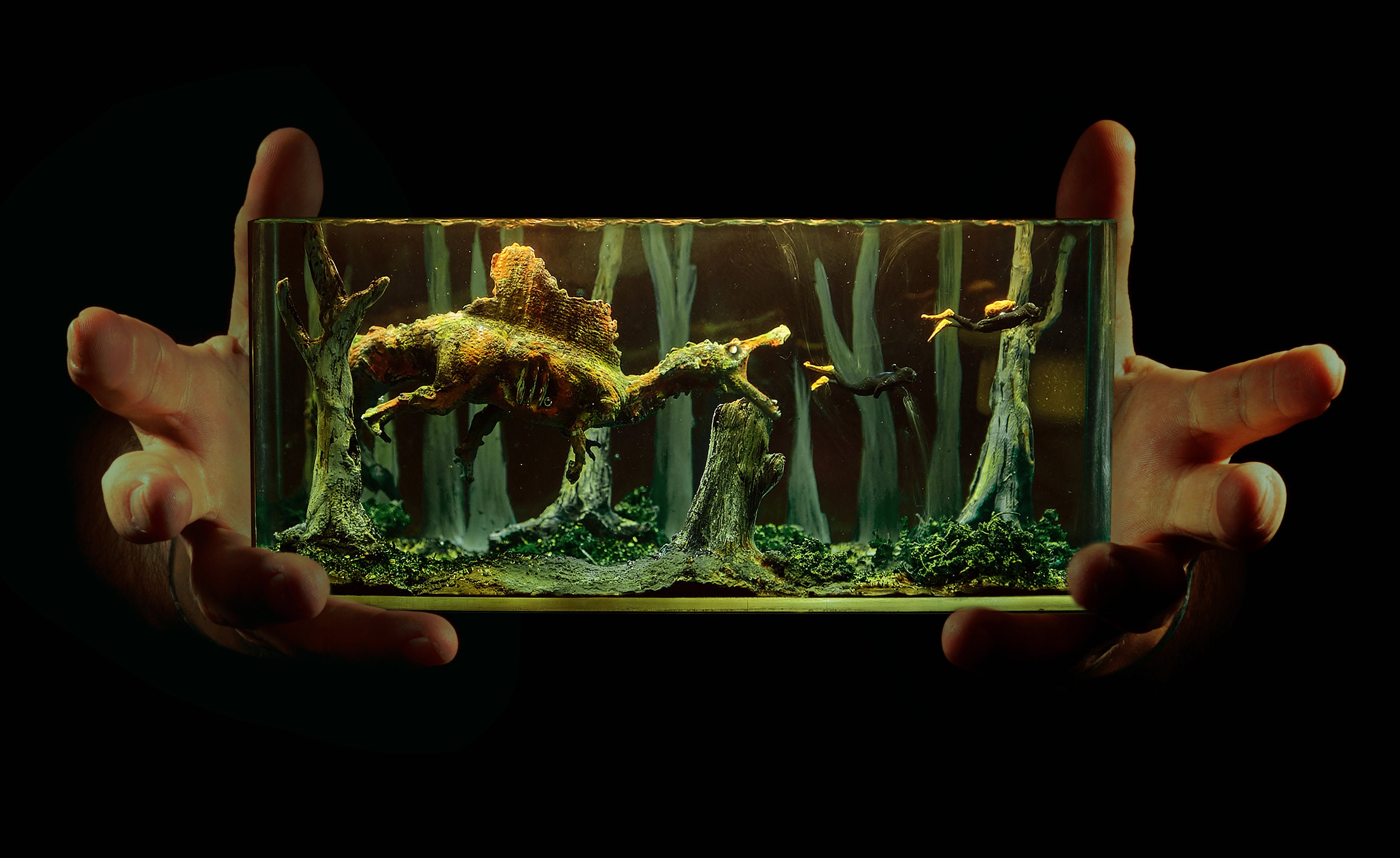 Diorama Zombie Spinosaurus and Couple Divers Night Light Lamp