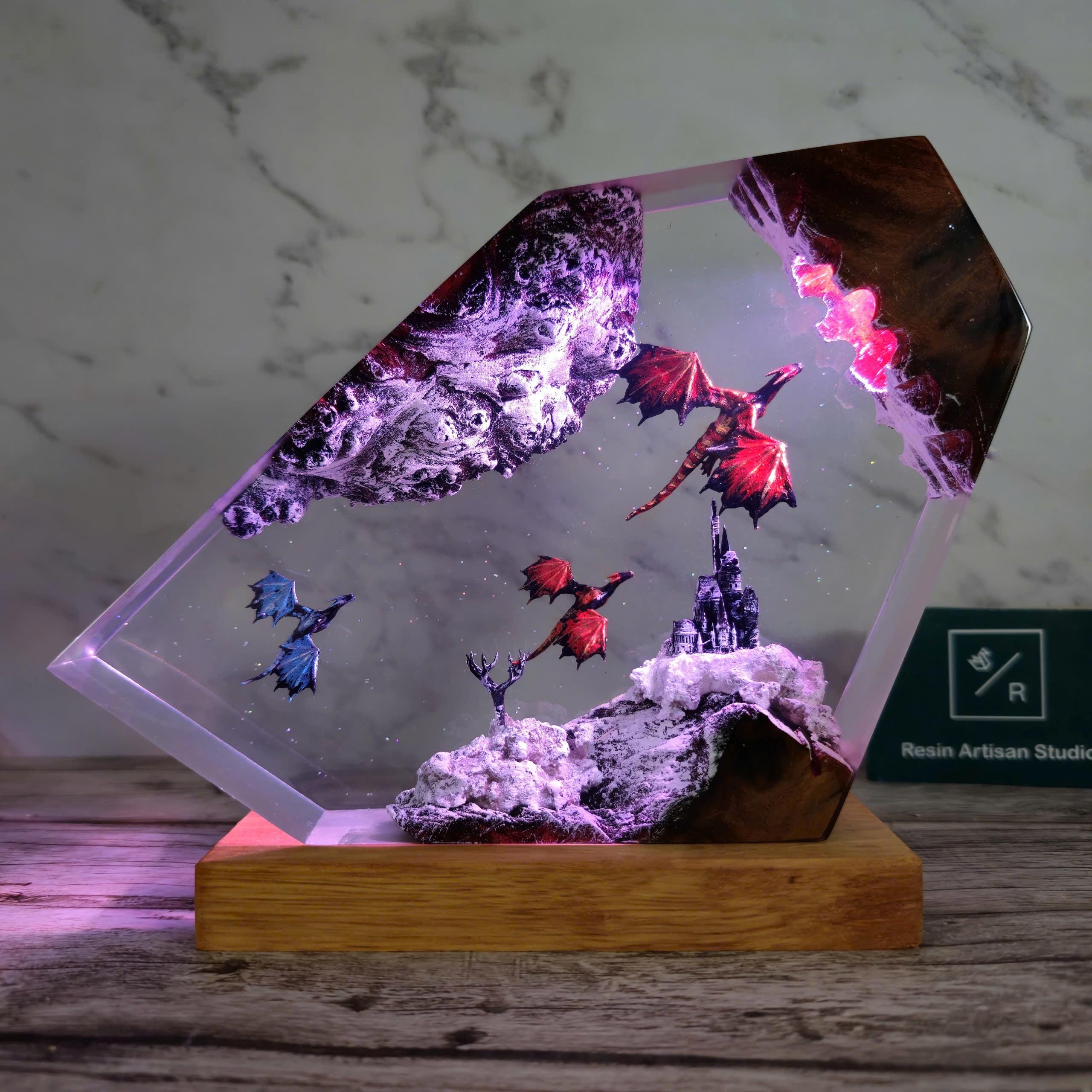 Customer Valentine's Gift Dragon Lamp, Fire and Ice Dragon Resin Lamp, Dragon lamp, Valentine's Gift night light,Gift for her, Birthday gift