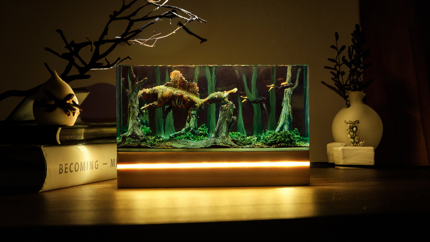 Diorama Zombie Spinosaurus and Couple Divers Night Light Lamp