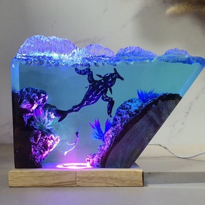 Avatar The Way of Water, Tulkun ft Kiri Avatar 2, Resin Lamp, Ocean Resin Lamp, handmade light shade, Resin Wood Rustic, Home Decor Gift