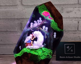 Ghibli Inspired Anime Forest Resin Lamp, Customer Anime Resin Lamp, Hot Anime, Epoxy Resin Lamp, Gift for Kids, Gift for mom, Gift for dad