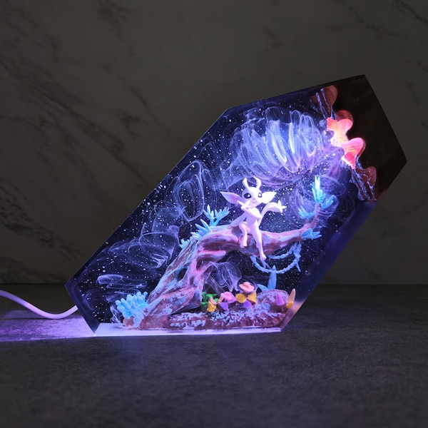 Custume O.ri and the B.lind Forest,Hot Anime, Epoxy Resin Lamp, Wood Lamp, Handmade Lamp, Game Gift, Video Game, Valentine's Day gifts