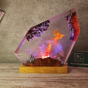 Back to school Gift,Handmade Gift Fire Breath Dragon Resin Lamp, Dragon lamp, resin night light, Lamp decor home, Gift for kids