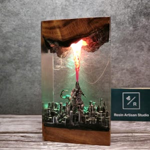 Christmas day Gift, Monster Night light Atomic Breath Resin Lamp God.zilla figure Terrarium Personalized Night Light Bedroom lamp