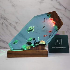 Divers and  Turtles night light, Ocean Lamp, Ocean Night light, Mother&#39;s day Gift, Gift for kids, Resin lamp, Living Room Lamp