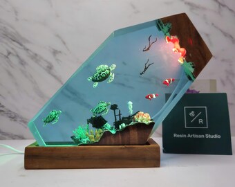 Divers and  Turtles night light, Ocean Lamp, Ocean Night light, Mother's day Gift, Gift for kids, Resin lamp, Living Room Lamp
