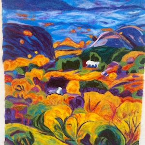 Colorful Highlands, Felted Wool Painting, Felt Art Painting, Wool Painting, Needle Felted Painting, Gift for the Home