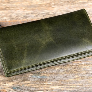 Cartera de embrague de cuero personalizada, cartera de teléfono larga de cuero, cartera personalizada de tarjeta de crédito hecha a mano, regalo para ella