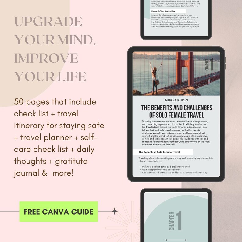 Solo Travel Guide DFY Female Solo Travel eBook MRR PLR Guide for Solo Travel Female Canva Template Travel Guide Travel Itineraries image 2