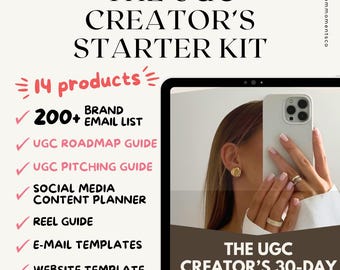 UGC Creator Starter Kit for Beginner Content Creator Blueprint UGC Media Kit Creator Guide mrr plr Canva Template UGC Creator Brand List dfy
