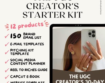 UGC Creator Starter Kit for Beginner Content Creator Blueprint UGC Media Kit Creator Guide mrr plr Canva Template UGC Creator Brand List dfy