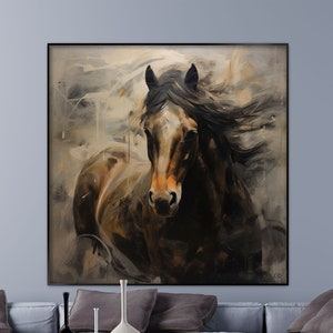 Hand Horse Painting Large Canvas Art Horse Decor Horse Ol Painting Large Brown Painting Horse Wall Art Large Wall Art Living Room Art