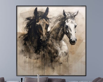 Two Horses Oil Painting on Canvas Abstract Horse Love Painting Horses ...