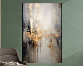 Gray Tones, Gold Leaf 100% Hand Painted, Wall Decor Living Room, Acrylic Abstract Oil Painting, Office Wall Art, Textured Painting