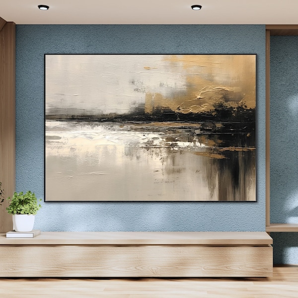 Beige, Black, Modern, Contemporary, Original Textured Painting, 100% Hand Painted, Wall Decor Living Room, Acrylic Abstract Oil Painting