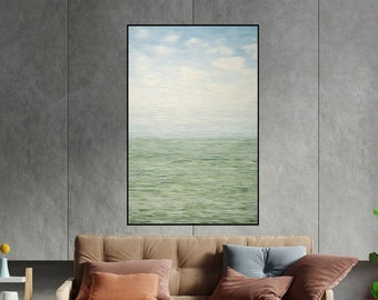 Seelandschaft, Ozeanlandschaft 100% handgemalt, Wanddekor Wohnzimmer, abstraktes Acrylölgemälde, Bürowandkunst, strukturierte Malerei
