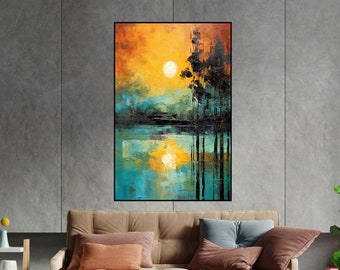 Sunset Scenery, Seascape, Forest Textured Painting, 100% Hand Painted, Wall Decor Living Room, Acrylic Abstract Oil Painting, Office Wall