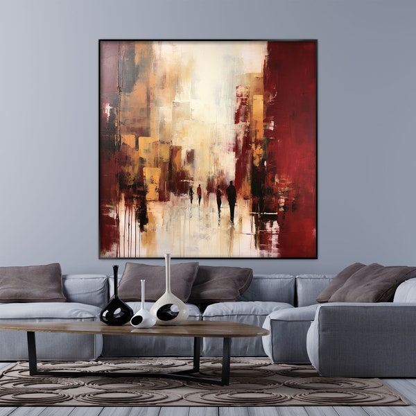 Red, Marron, Burgundy, Beige 100% Hand Painted, Wall Decor Living Room, Acrylic Abstract Oil Painting, Office Wall Art, Textured Painting