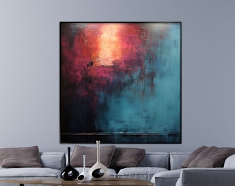 Pink, Orange, Black, Blue, Red 100% Hand Painted, Wall Decor Living Room, Acrylic Abstract Oil Painting, Office Wall Art, Textured Painting