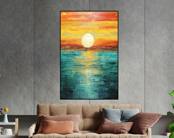 Sunset Scenery, Ocean Landscape, Summer Textured Painting, 100% Hand Painted, Wall Decor Living Room, Acrylic Abstract Oil Painting, Office