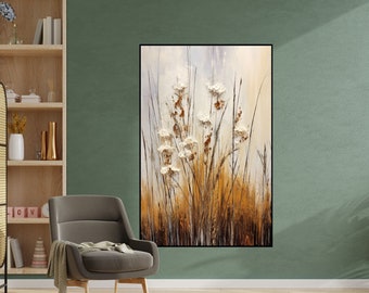 Field, Cotton Field, Autumn, Nature Textured Painting, 100% Hand Painted, Wall Decor Living Room, Acrylic Abstract Oil Painting, Office Wall