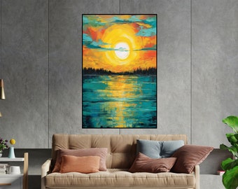 Sunset Scenery, Ocean Landscape, Summer Textured Painting, 100% Hand Painted, Wall Decor Living Room, Acrylic Abstract Oil Painting, Office