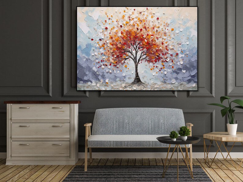 Blühender bunter Baum strukturiertes Gemälde, 100% handgemalt, Wand ...