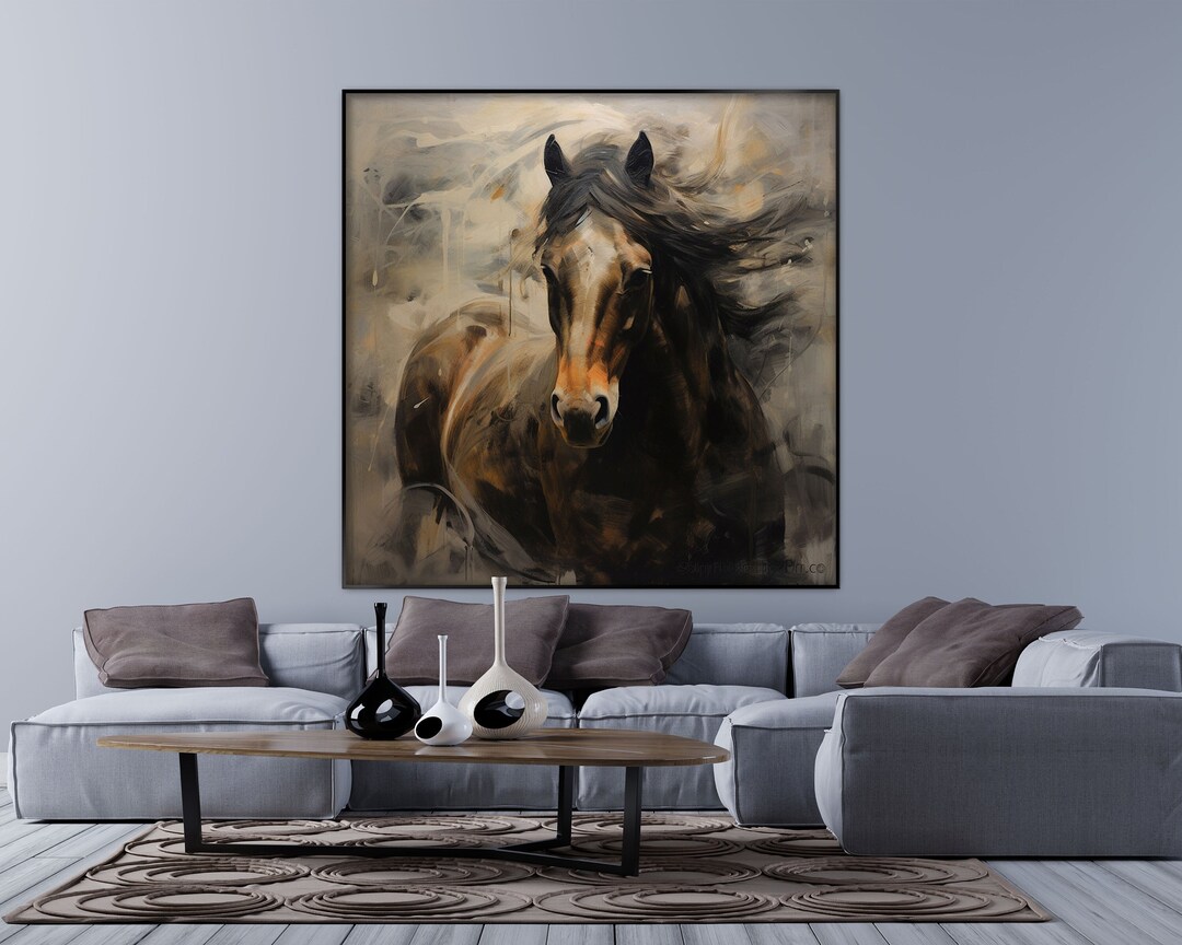 Hand Horse Painting Large Canvas Art Horse Decor Horse Ol Painting Large Brown Painting Horse ...
