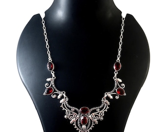 Garnet gemstone  necklace, handmade necklace, 925 sterling silver necklace, gift for her, necklace for women, anniversary gift