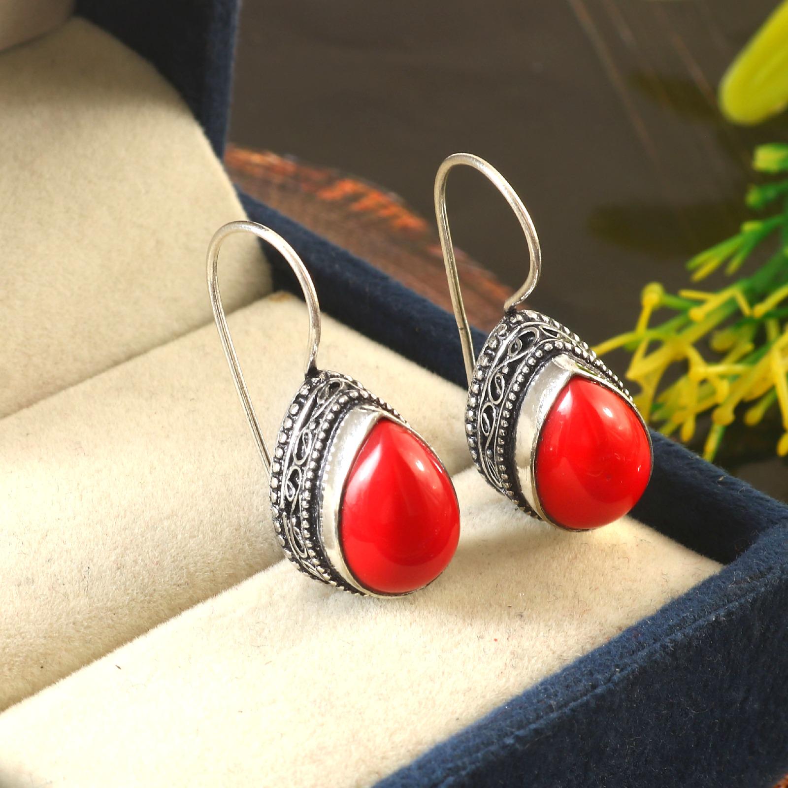 Red coral earrings handmade earrings, 925 sterling silver earrings, gift for her,earrings for women, anniversary giftl