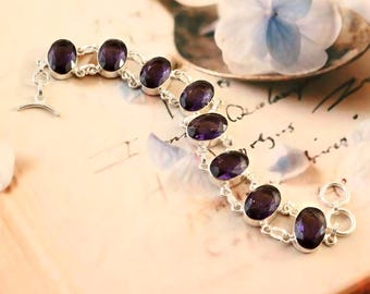 Amethyst gemstone bracelet,handmade bracelet, 925 sterling silver bracelet, gift for her, bracelet for women, anniversary gift