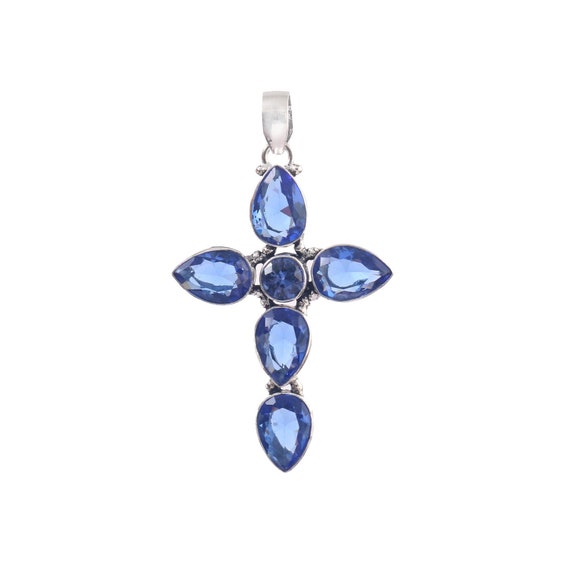 Ciondolo Croce In Topazio Azzurro - Dimora Degli Angeli Gioielli - Foto 2
