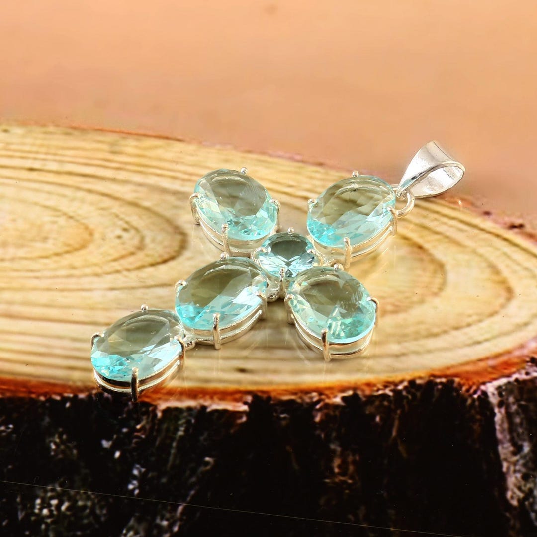 ブルートパーズペンダント、クロスペンダント、925スターリング