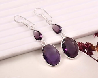 Amethyst  earring  handmade earring, 925 sterling silver earring, gift for her,earring  for women, anniversary giftl